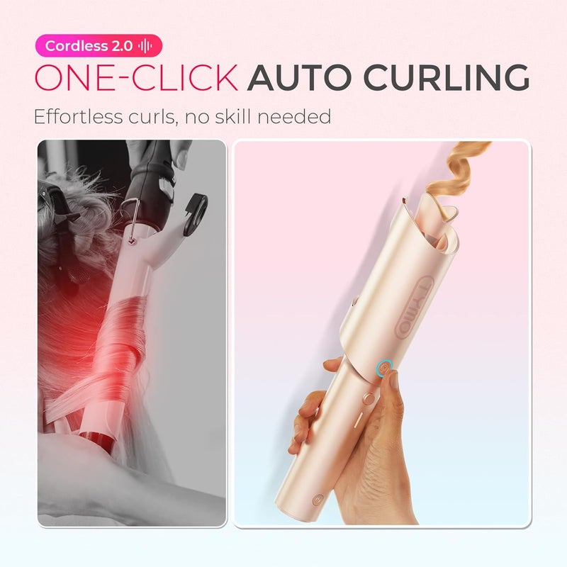 TYMO Cordless Automatic Curling Iron - CurlGo 1 Inch Beach Waves Rotating Curling Wand, Portable Hair Curlers for Travel, Dual Voltage & Rechargeable Curler for Women, Tangle-Free, Gold Blush - Image 3